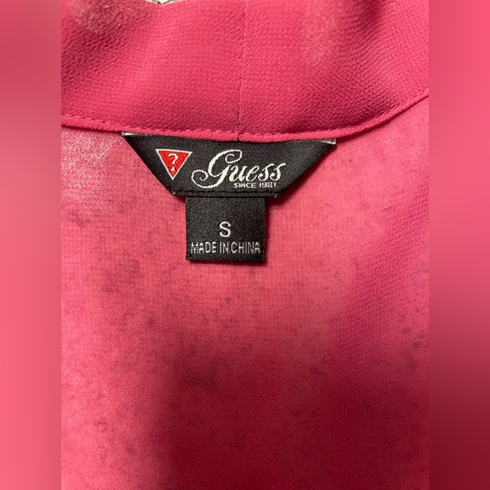 Guess Womens Tank top Pink Silk Collared Button up -Sz S - Picture 7 of 10